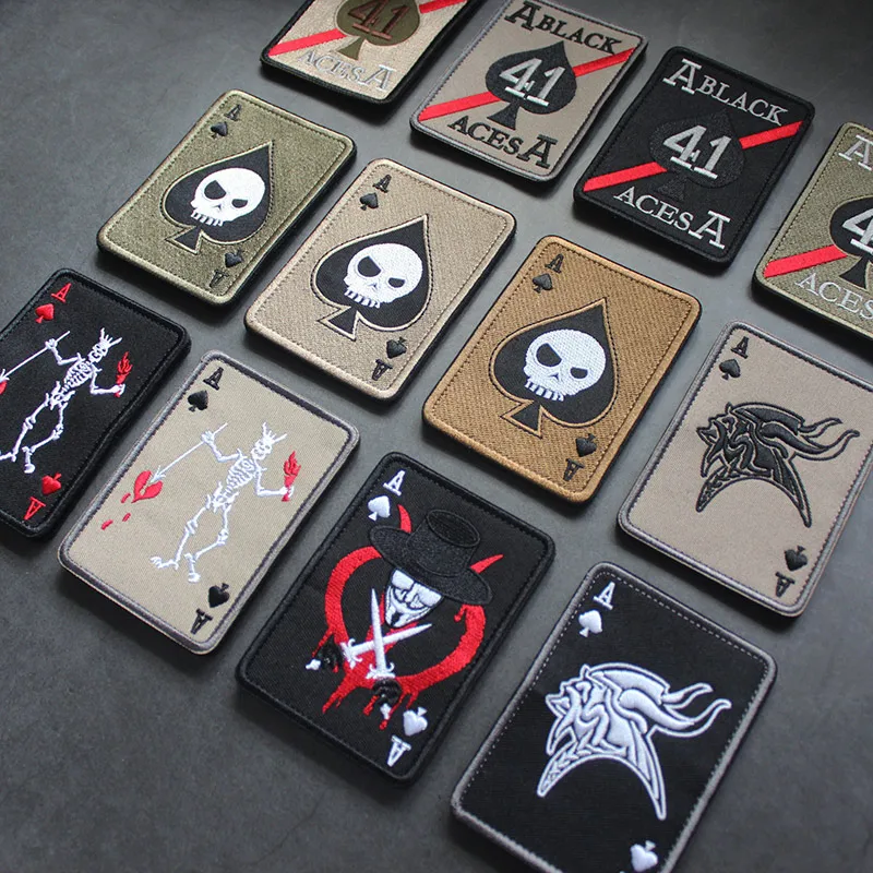 Poker Ace of Spades Embroidery Patches Skull Trident Seals Death Card for Clothing Bag Hat Decoration A Tactical Armband