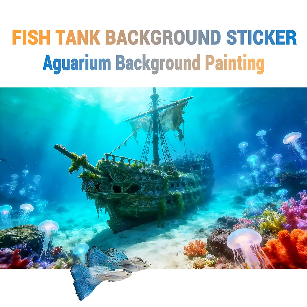 Aquarium Background, Background For Fish Tank, Jellyfish Shipwreck, Aquarium Decor, Front Self-Adhesive 2D Flat Sticker