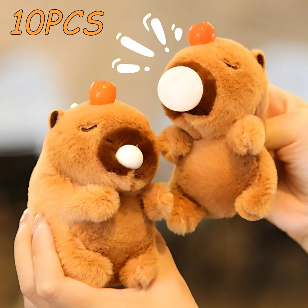 1-10Pcs Spit Bubble Capybara Plush Keychain Water Guinea Pig Doll Doll Pendant Student Backpack Charm Cute Car Key Chain Charm