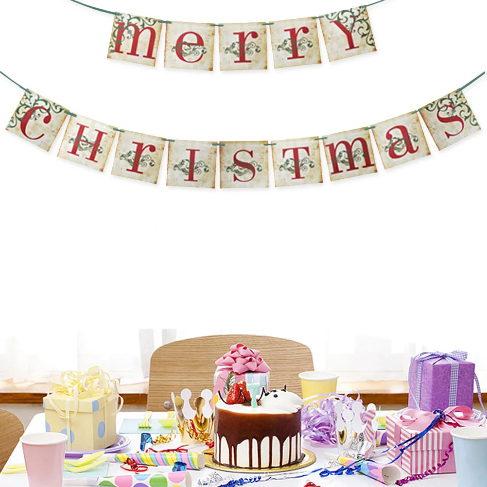 

1Set Christmas Banner Merry Christmas Decorative Bunting Party Decoration Props for Home Bar Hotel Kitchen Fireplace Front Door