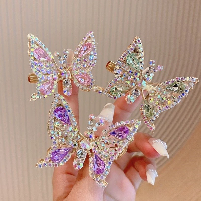 

Colorful Diamond Teardrop-Shaped Butterfly Hair Clip Moving Butterfly Wing Hair Clip Cute Children's Hair Accessory for Girls