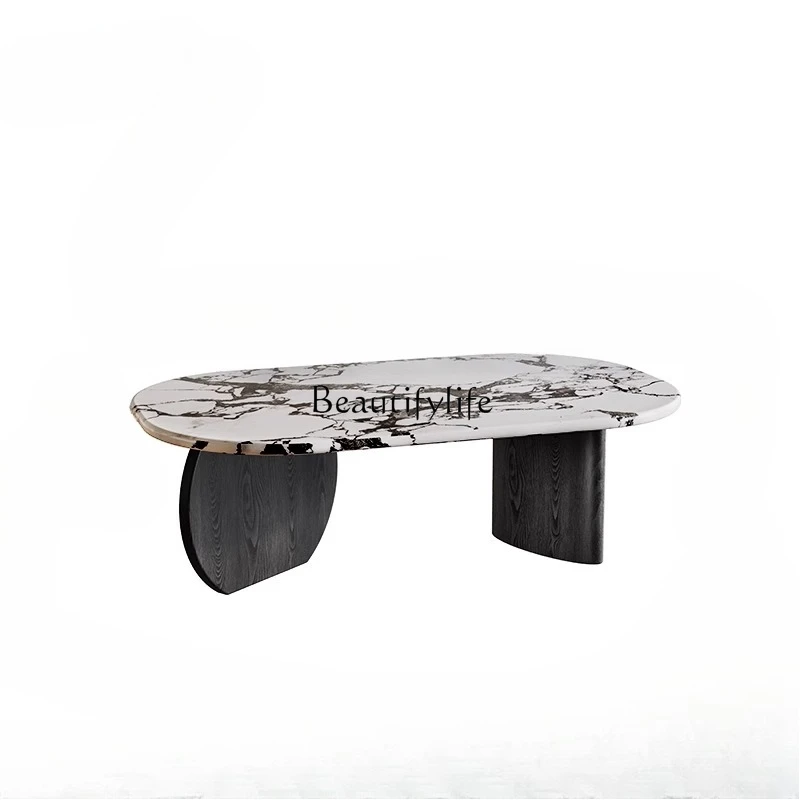 

Minimalist rock slab special-shaped living room coffee table premium marble solid wood tea table