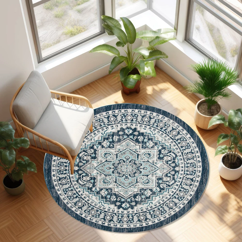 Geometric Totem Circular Carpet Bohemian Ethnic Sand Blown Edge Carpet Living Room Bedroom Room Decoration Rug