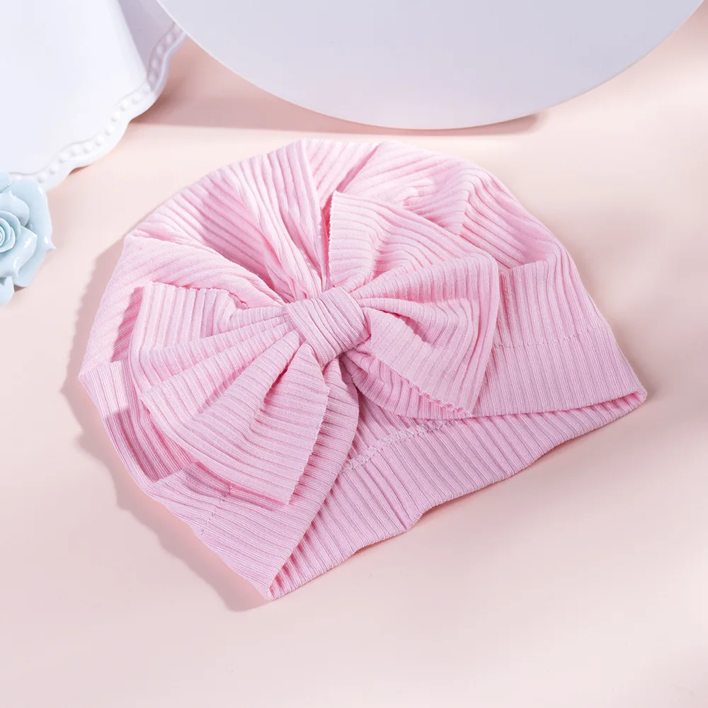 Accessories Baby Girl Cotton Turban Big Bow Hat Toddler Kids Head Wrap Newborn Beanie Solid Color Infant Bonnet Cap 0-2T