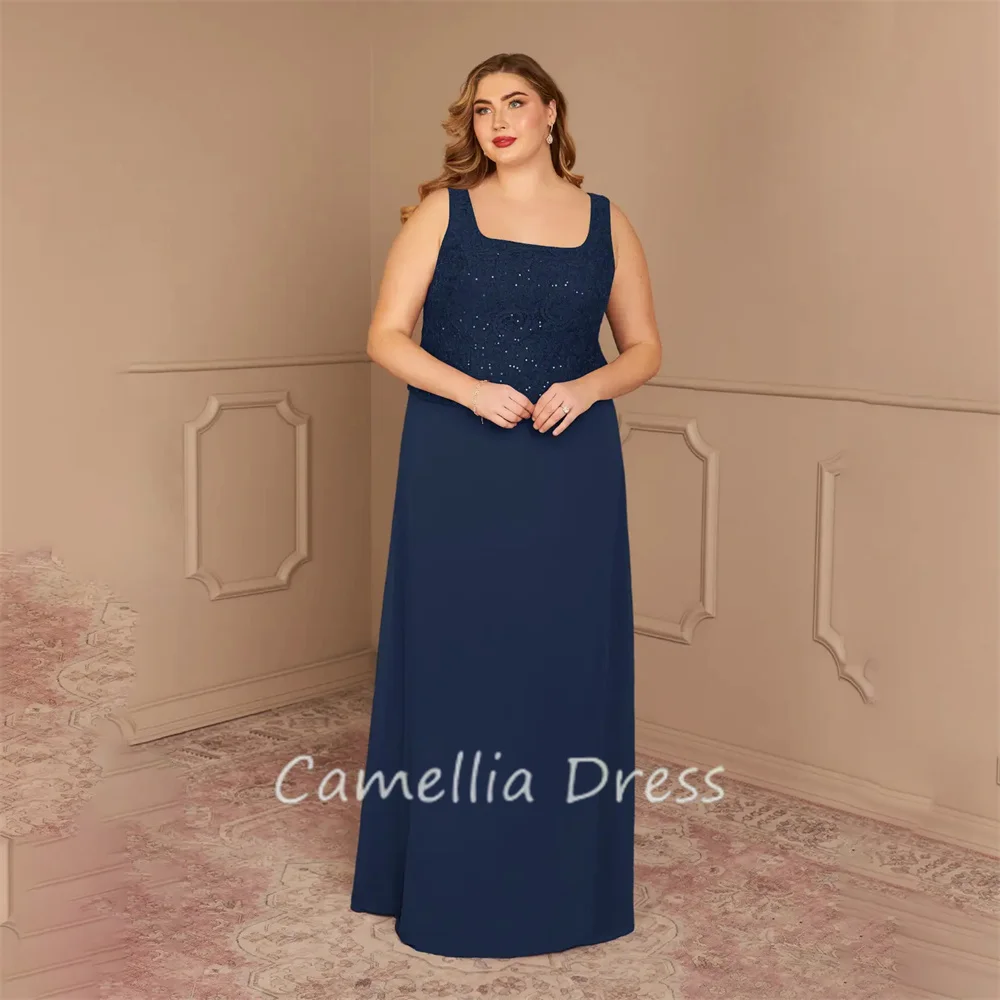 New Square Neck Mother Of The Bride Dress Sheath Sequins Chiffon Floor-Length Formal Dresses Vestidos Mae Da Noiva Casamentos