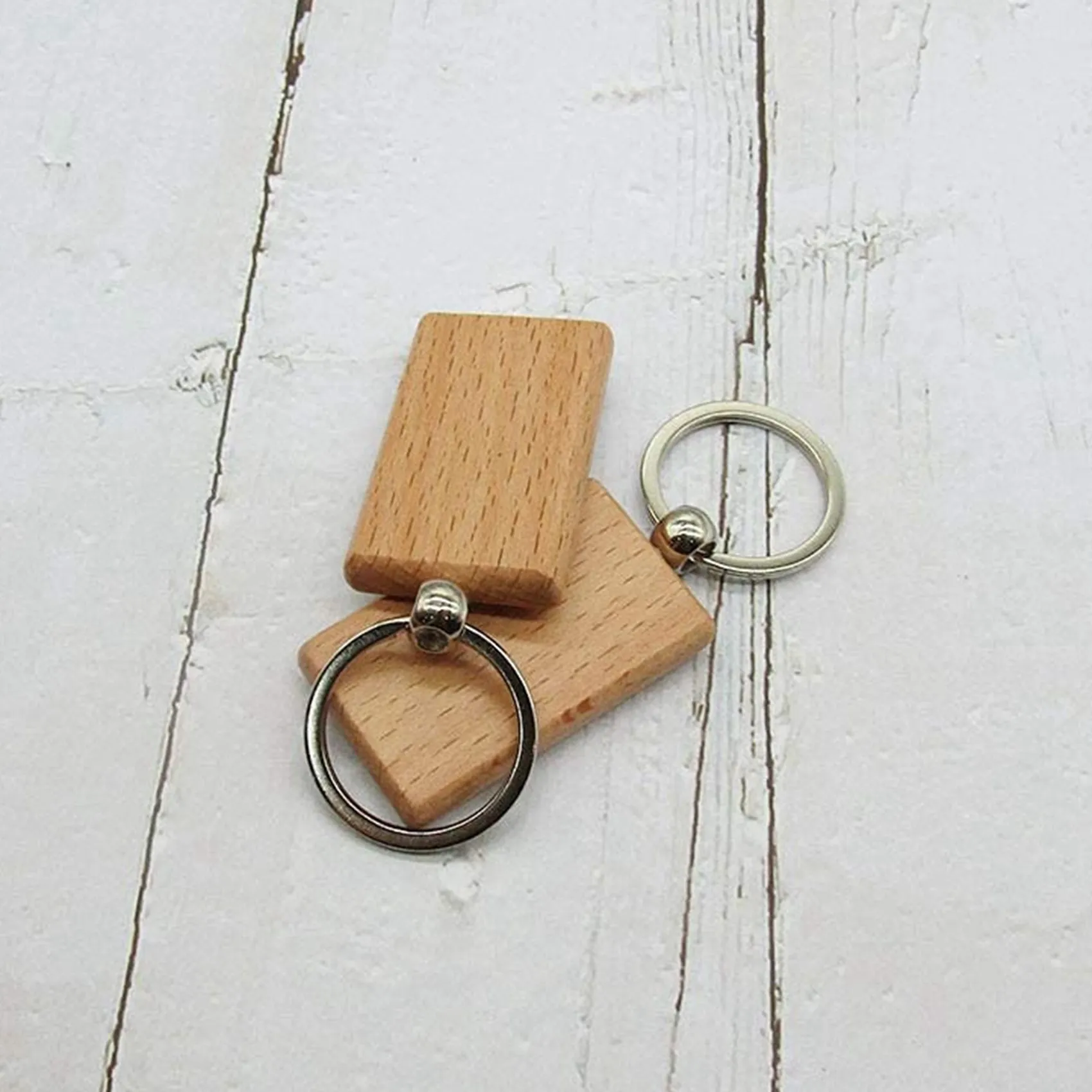 

AS94-80 Pcs Blank Wooden Keychain Rectangular Engraving Key DIY Wood Keychains Key Tags Can Engrave DIY Gifts