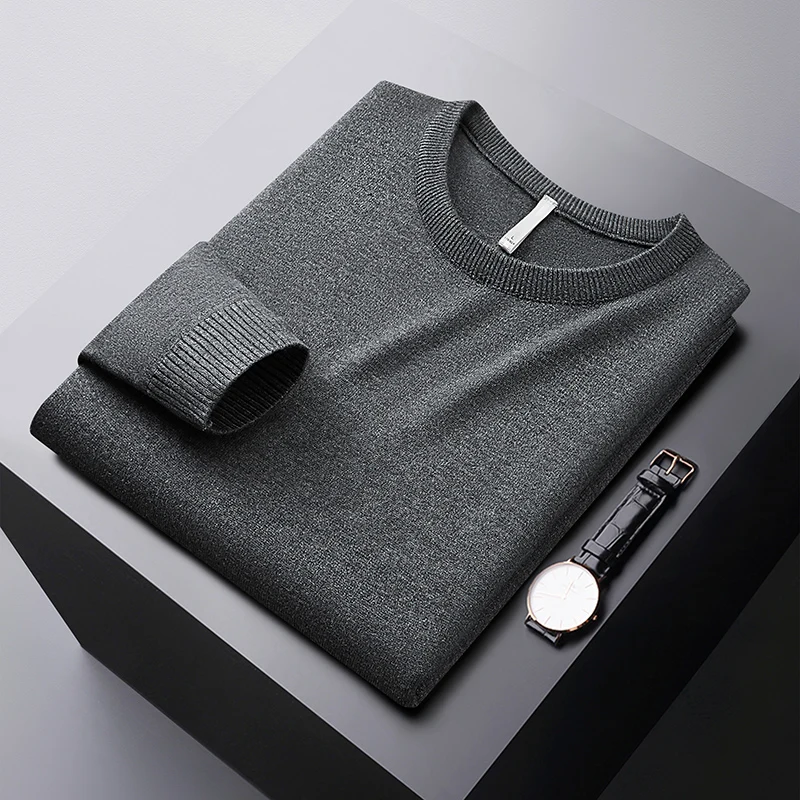 Suéter cálido de moda de invierno para hombre, ropa elástica resistente al frío, suéter informal de Color puro con cuello redondo que combina con todo