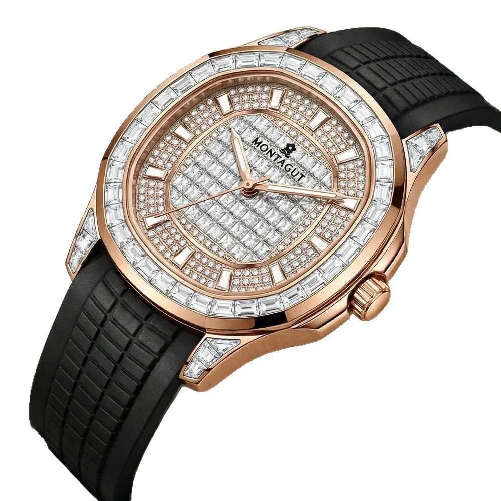 Men Luxury Full Diamond Automatic Watch Rose Gold Case Mechanical Wristwatch Luminous Waterproof Business Dress Watch For Male