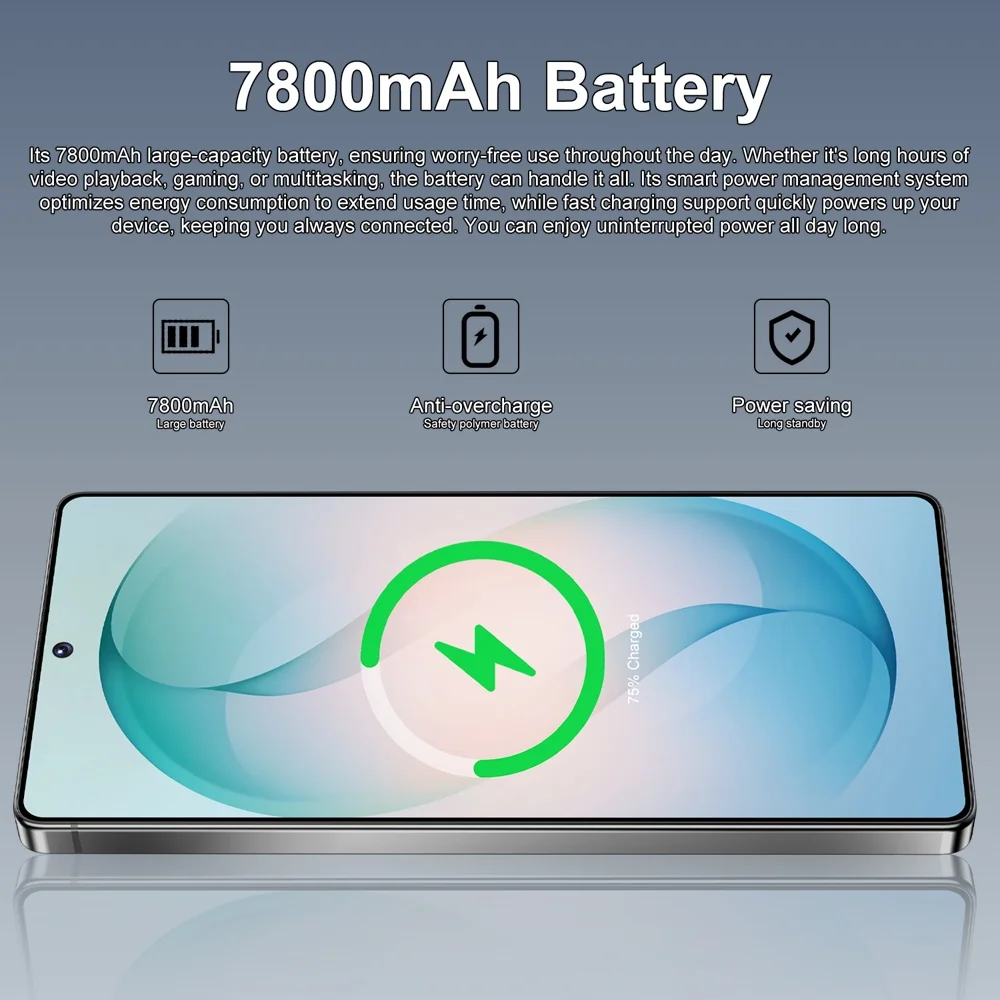 K-Touch Smartphone für S26 Ultra 7,3 Zoll Vollbild-Handy 7800mAh Akku Mobiltelefon 48MP Kamera 22GB+2TB Gesichtserkennung Entsperrt Android 15 Handys – Detail 13