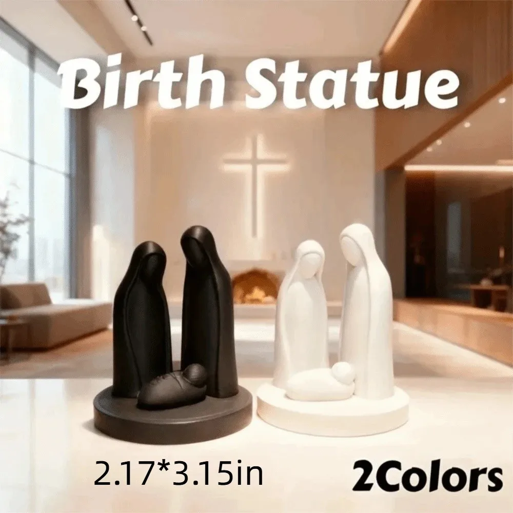3D Printed Mini Nativity Scene Figurine Minimalist Abstract Jesus Birth Sculpture Modern Style Cute Christmas Scene Ornament