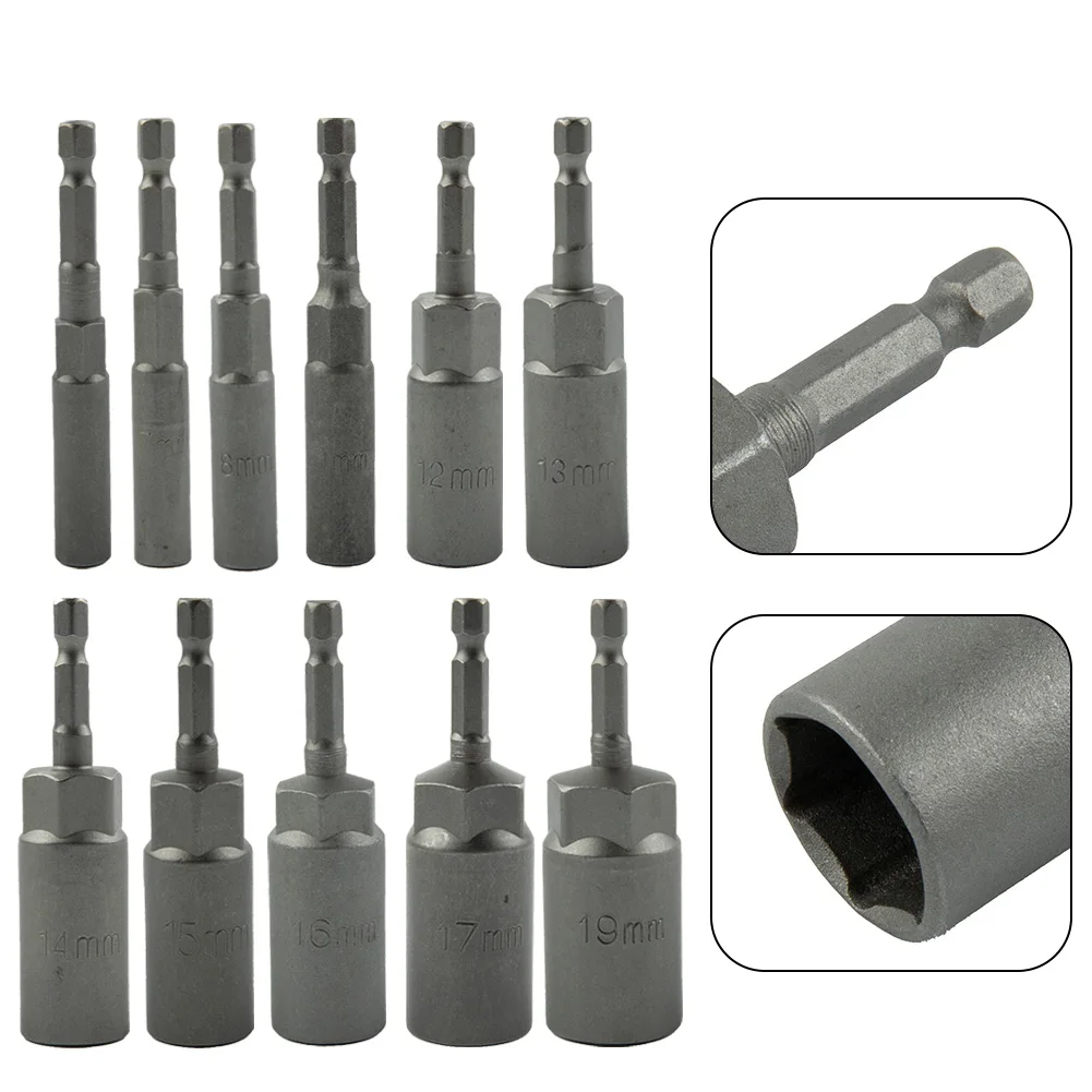 1 X 80mm 1/4'' Hex Socket 5.5-19mm Nut Driver Magnetic Socket For Electric Impact Nut Bolt Screwdriver Drill Bits Removal Tool