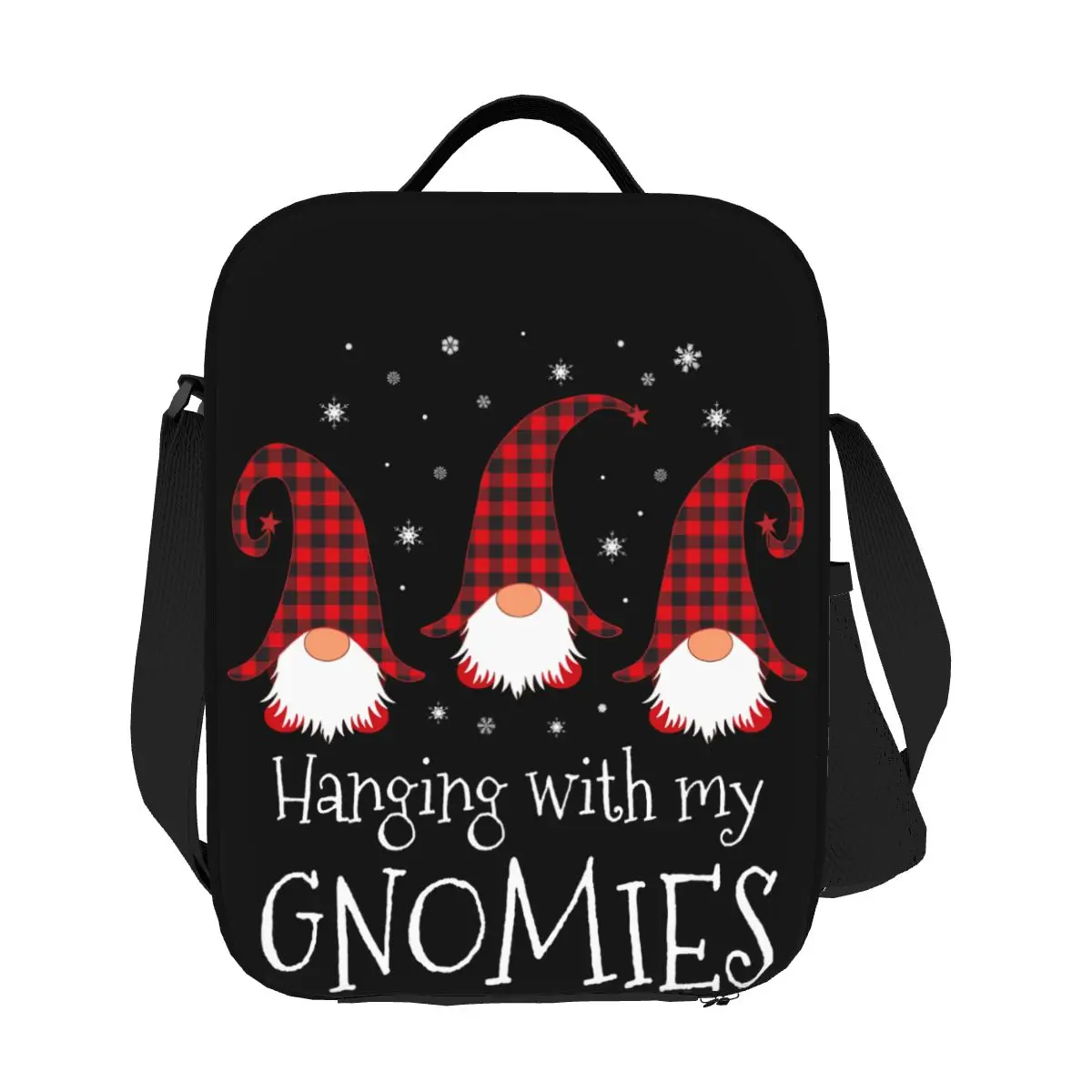 Hanging With My Gnomies Plaid Garden Christmas Gnome Thermal Insulated Lunch Bag Resuable Lunch Tote for Kids Bento Food Box