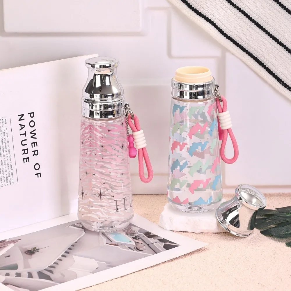 Large Capacity Leopard Print Water Bottle Bowknot Stars Vintage Transparent Water Cup Cup Lid Dual-use Plastic Kettle Sport