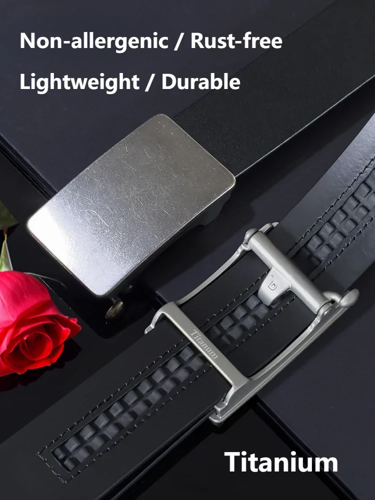 3.5CM Men's Belt Buckle, Non-allergenic Titanium Automatic Buckle, Sliding Buckle for Leather Belt - Included Accessories