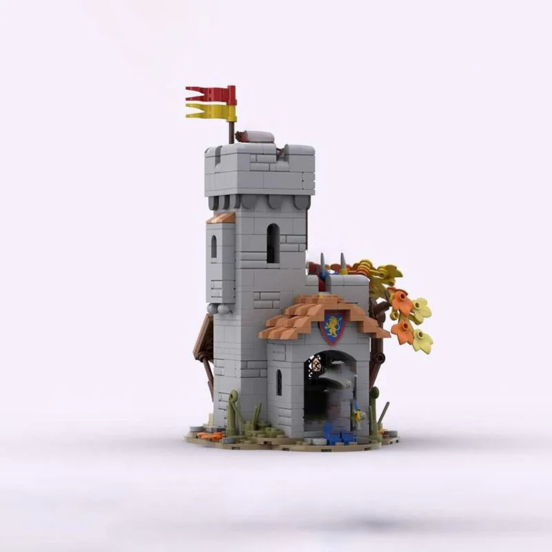 Набор для сборки средневекового замка MOC (468 деталей): Архитектурная модель «Львиный рыцарь» с пунктами контроля на границе – Конструктор DIY – Идеальный подарок на праздники и дни рождения
