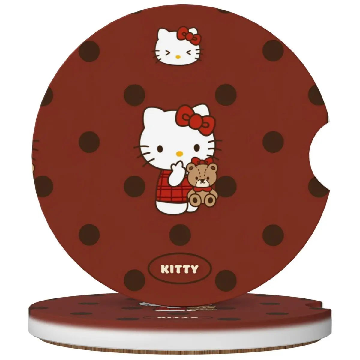 Funny Hello Kitty Cartoon Car Cup Holder Coaster Insert Universal Non-Slip 2PCS Ceramic Cup Holders Accessories Interior