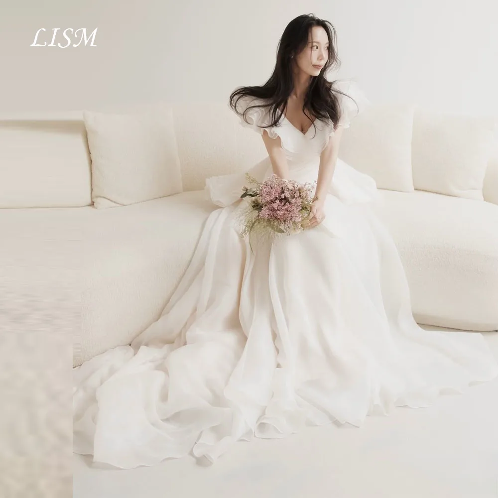 

LISM V-Neck A-Line Korea Wedding Dresses Chiffon Silk Photo Shoot Elegant Long Bridal Gowns Modern Customized 웨딩드레스