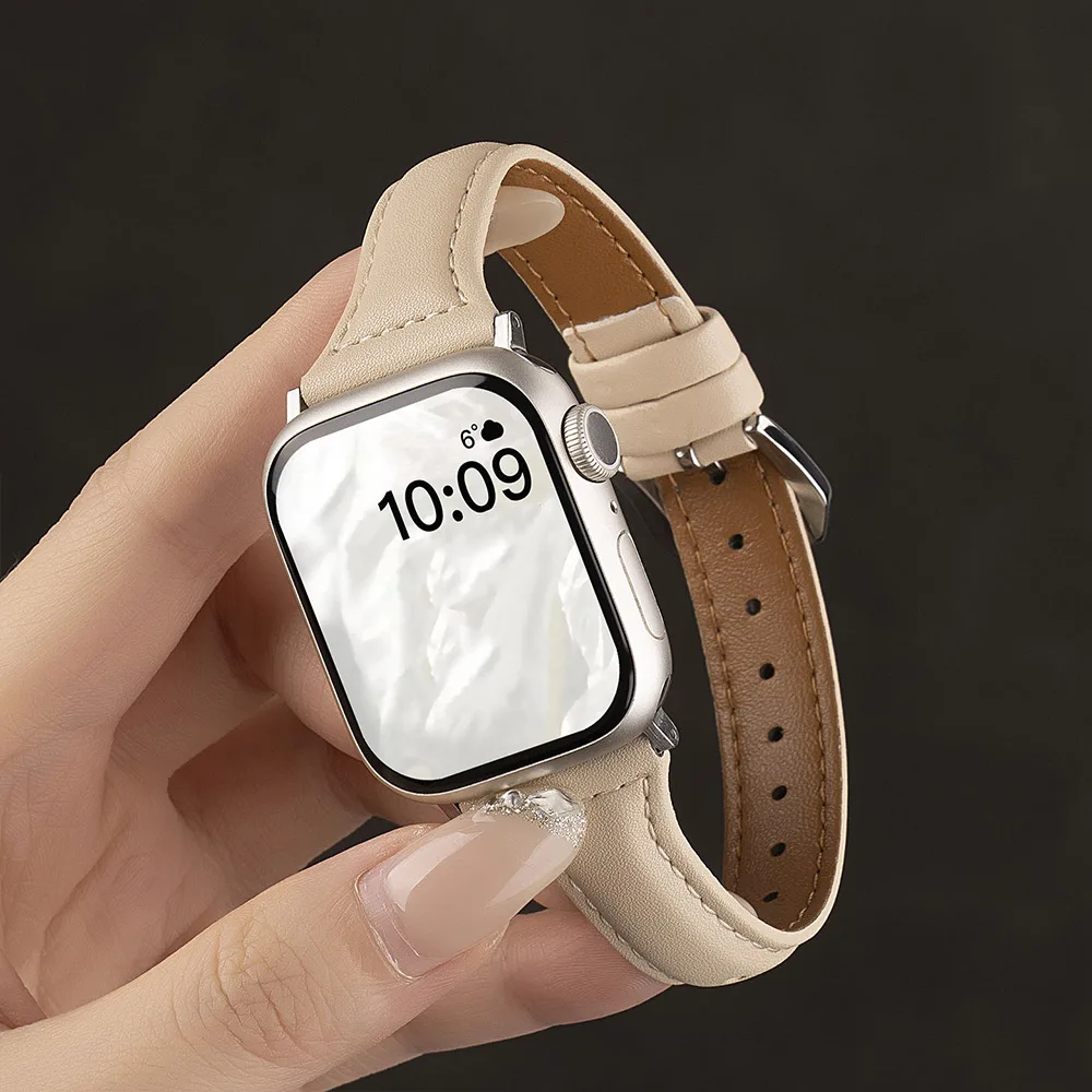 Slim Leather Strap For Apple Watch Band 46mm 42mm 11 10 ultra2-3 49mm 41mm-40mm 44mm 45mm Bracelet loop apple watch 8 9 7 6 se 4