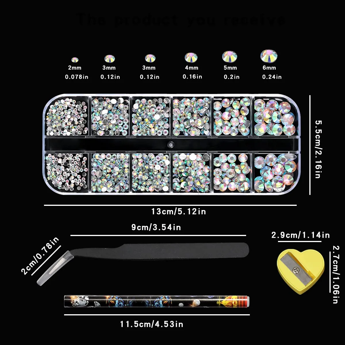 Paquete económico de diamantes de imitación de resina con parte posterior plana, 7 cajas, surtido de 12 estilos de varios tamaños (2-6 mm) para decoraciones artísticas de uñas DIY