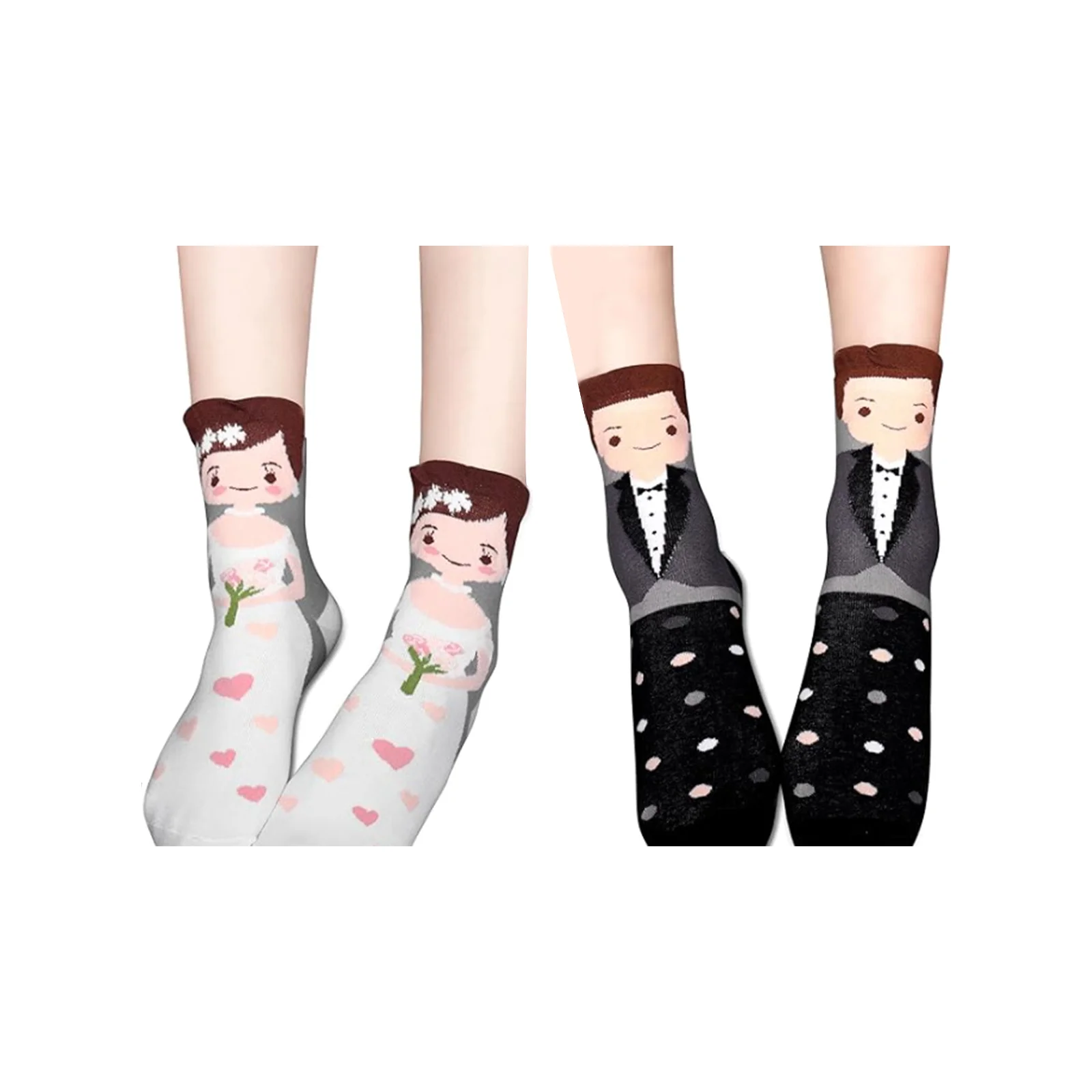 

Valentine's Day Couple Cotton Socks Set (1 pair of white + gray mid-calf socks)