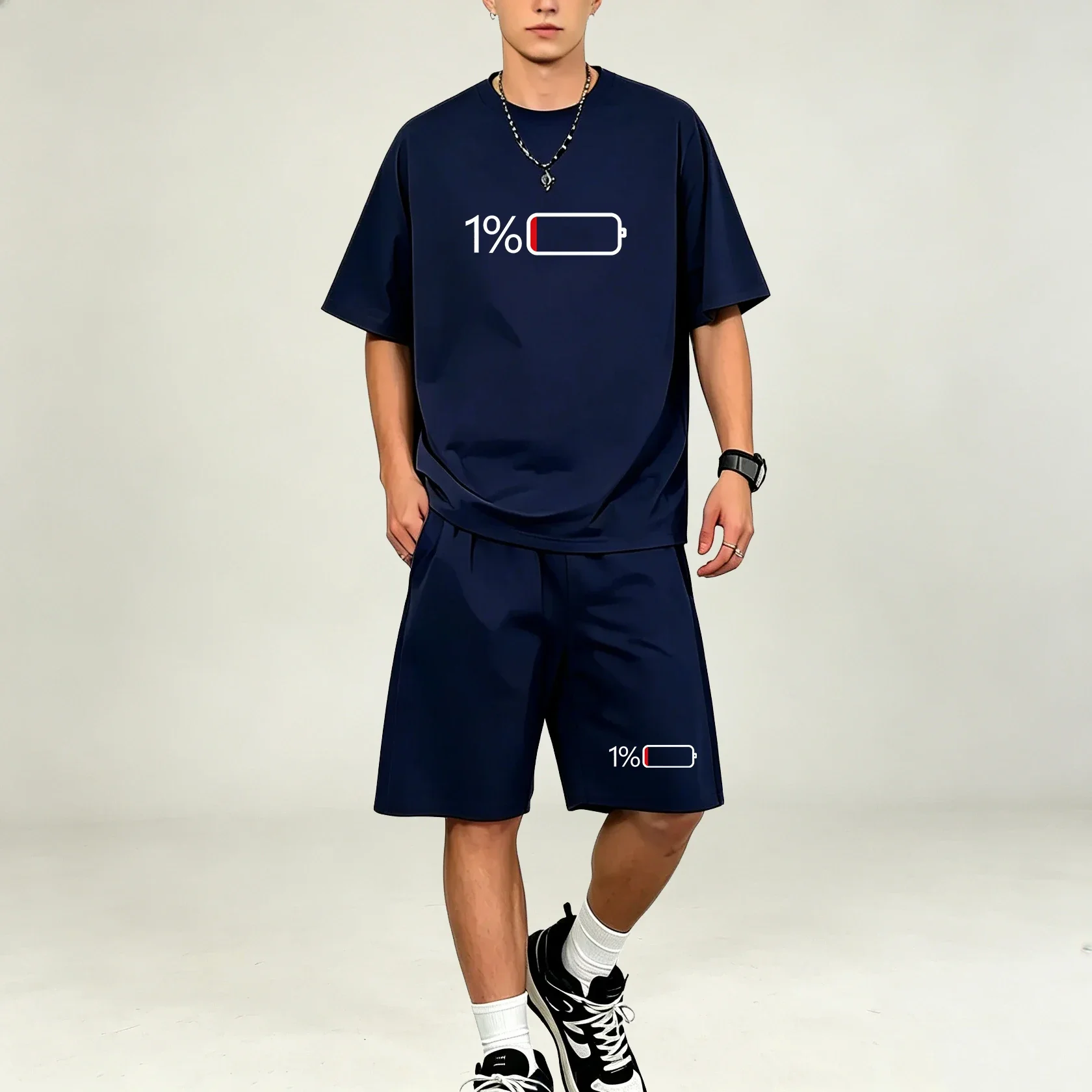 Hot Selling Men T‑Shirts Sets Quick Dry O Neck Print Tops Loose Sports Shorts Breathable T‑Shirt Set Sportswear For Males Summer view 3
