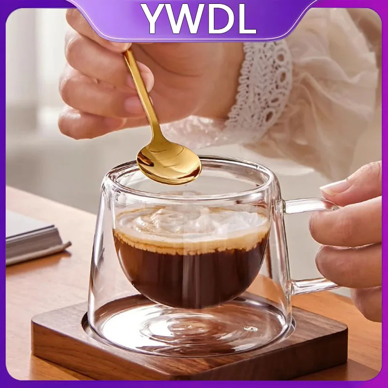 

YWDL 200ml Double Wall Glass Coffee Mug Heat-resistant Espresso Cup Thermo Insulated Cup For Latte Cappuccino Tea Drinkware Set