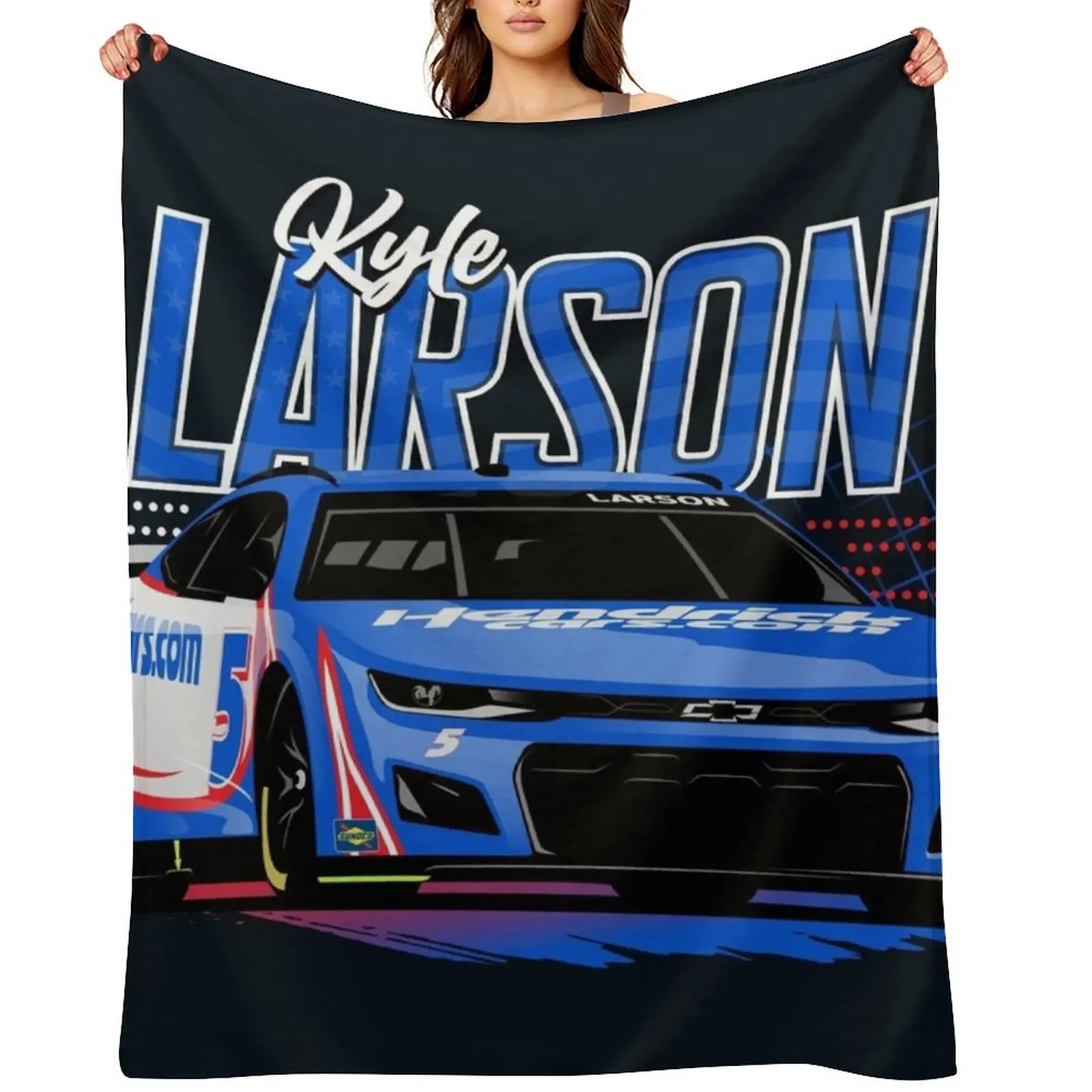 

Kyle Larson 2022 Nascar Throw Blanket Soft Plush Plaid Decoratives christmas gifts Camping Blankets