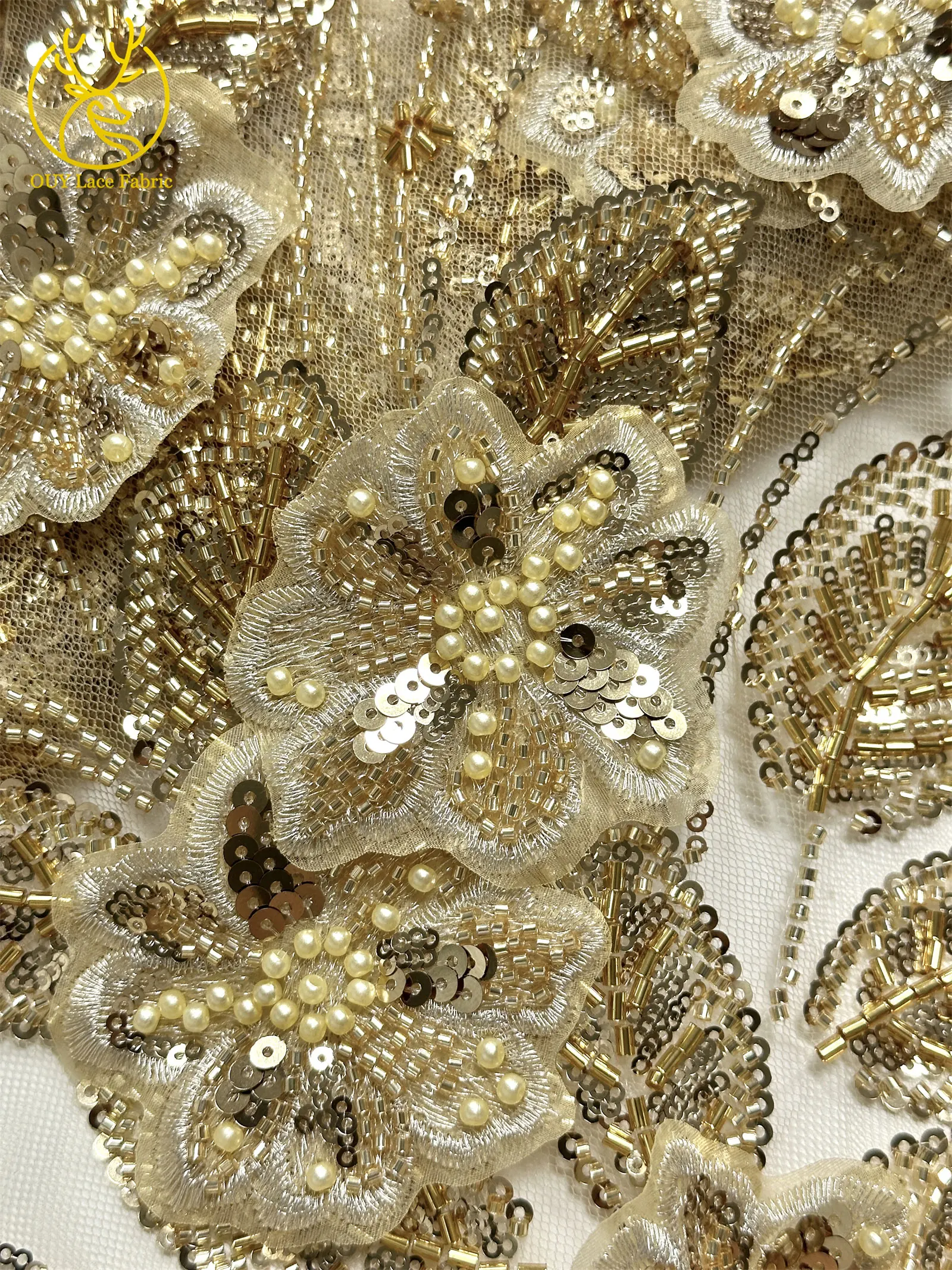 Französischer afrikanischer 3D-Spitzenstoff 2026 mit Perlen, hochwertige Pailletten-Stickerei für Frauen, Hochzeitskleid, nigerianischer Netzstoff zum Nähen – Detail 19