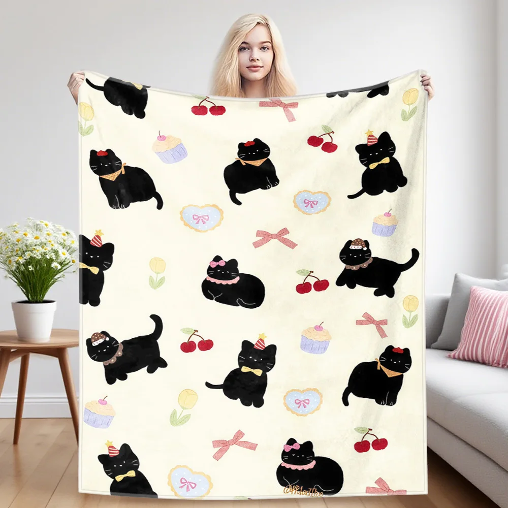 Black Kitty Nap Blanket,Flannel Blanket,Suitable For Sofas,Beds,Cars,Rooms,Offices,Camping,Exquisite Gift Blankets