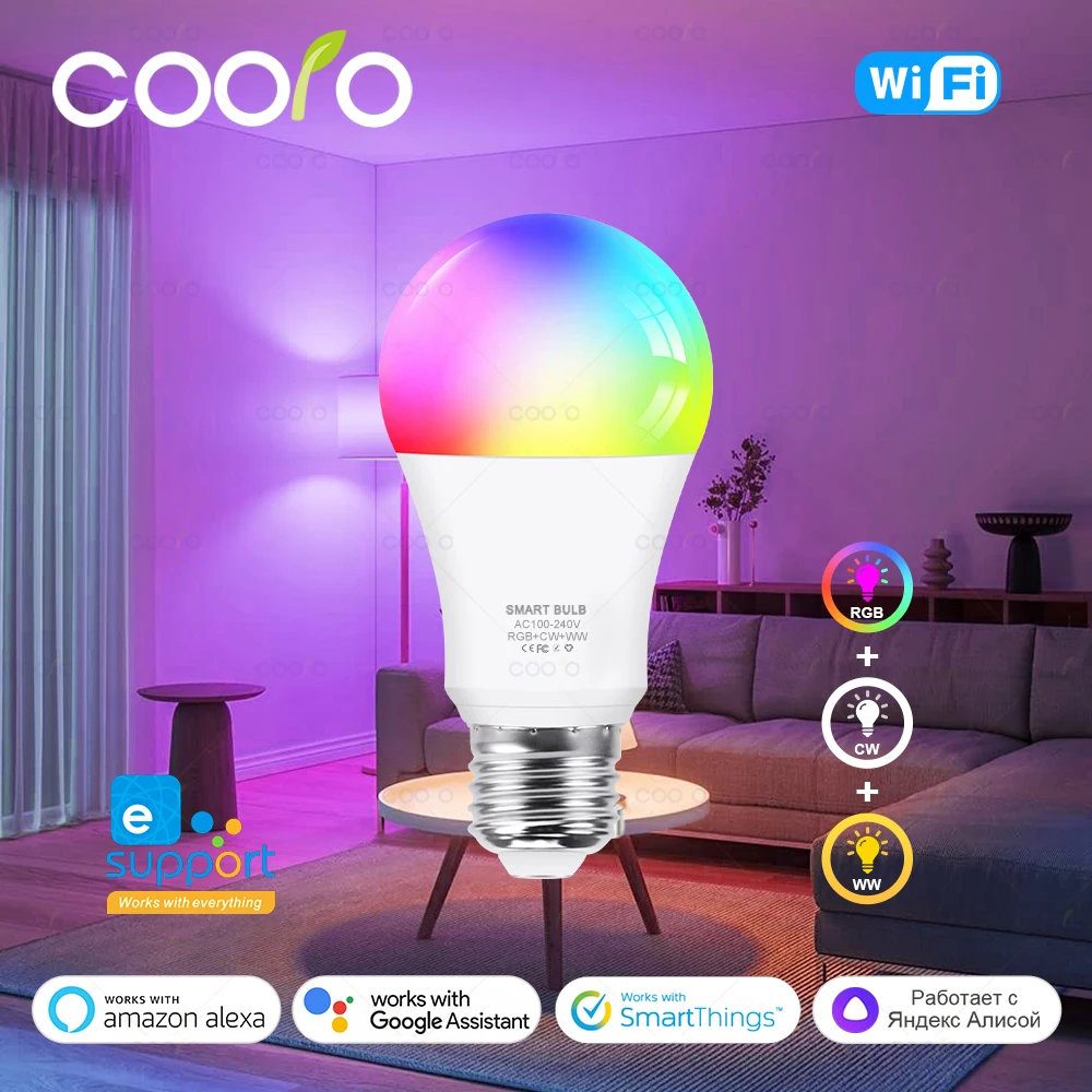 

E27 RGB LED Light Bulb AC 220V 110V Ewelink App Control Multicolor White LED Bombilla 15W for Bedroom works with Alexa Google