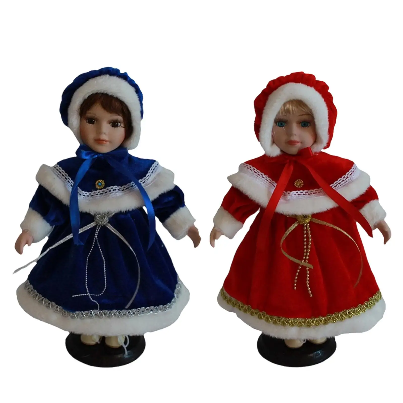 벨벳 드레스를 입은 도자기 인형 사랑스러운 구식 드레스업 세라믹 인형