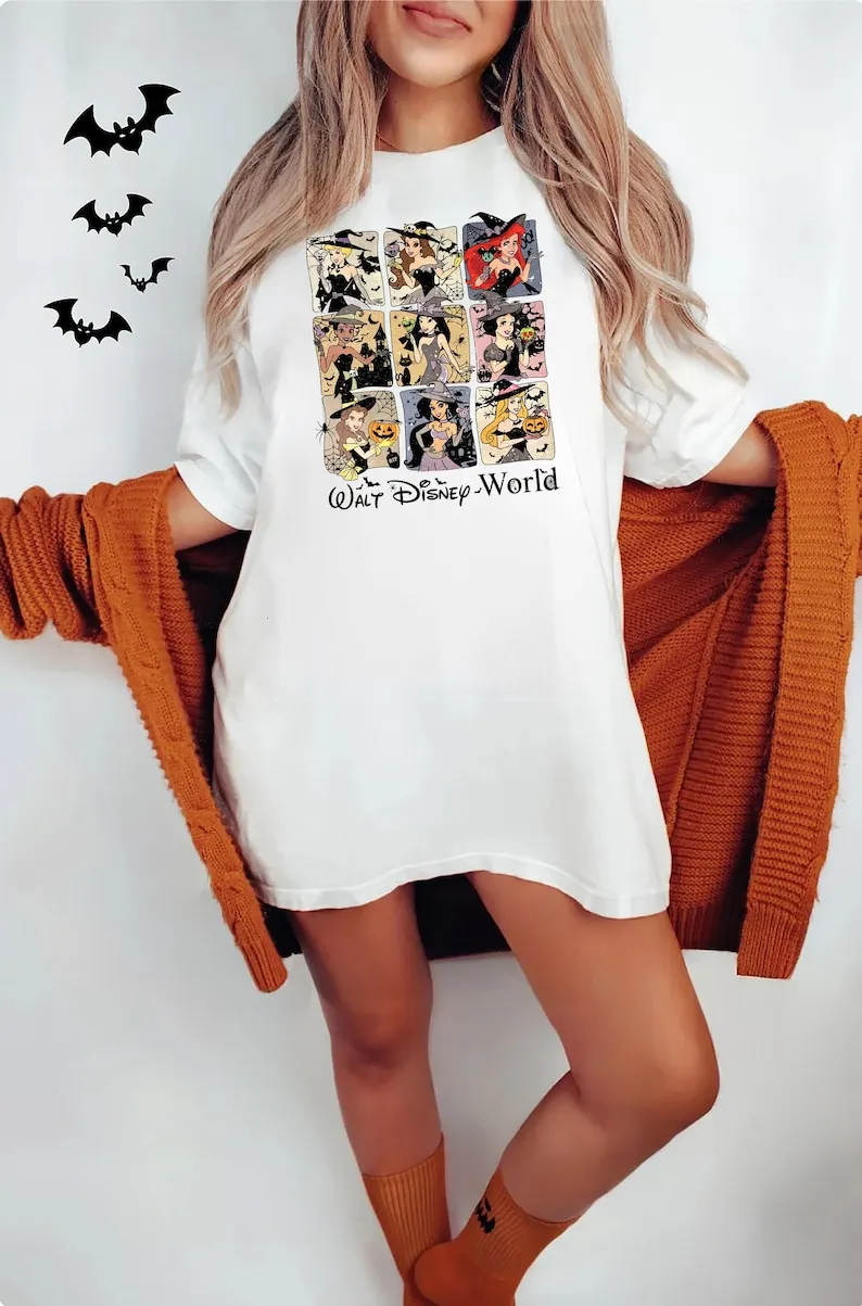 تي شيرت كلاسيكي لأميرات ديزني للهالوين تي شيرت ساحرة لأميرات ديزني هدية مثالية لموسم مخيف قميص خدعة أو علاج