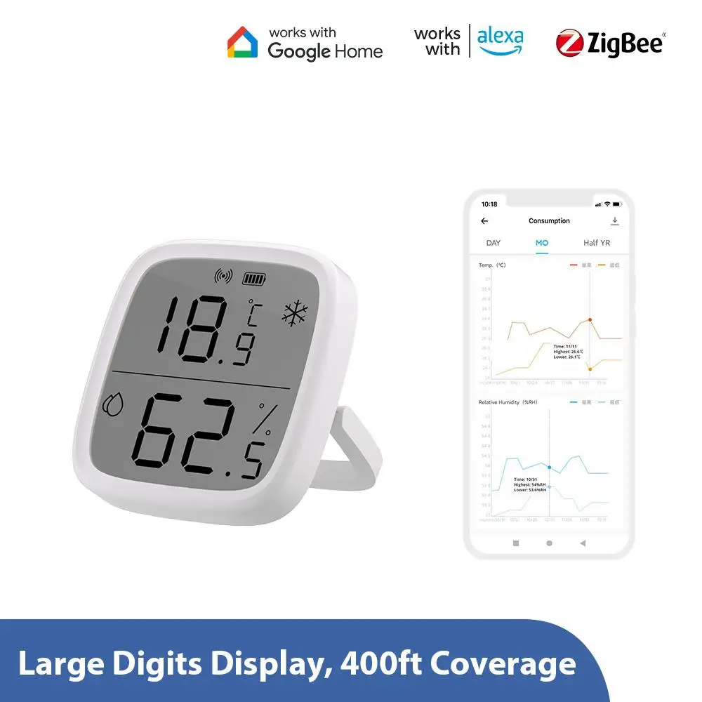 SONOFF SNZB-02D Zigbee Smart Temperature Humidity Sensor Large LCD Remote Real-time Monitoring Ewelink APP Via Alexa Google Home