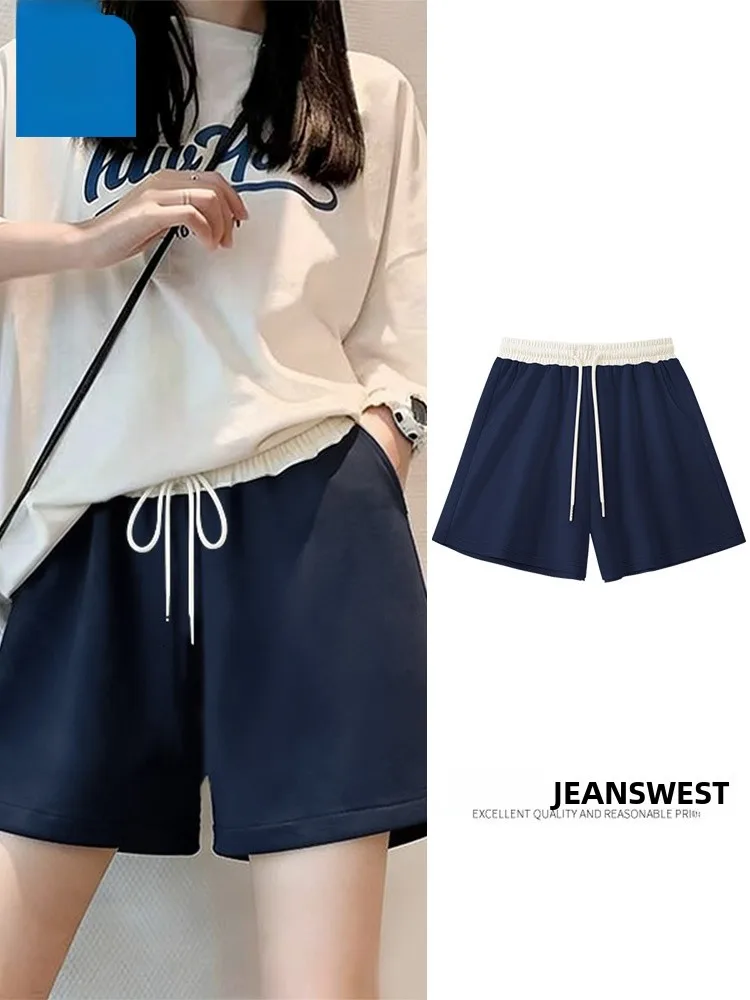 Jeanswest Women's Loose Sports Shorts Running Fitness Casual Pants Summer 2026 New Style Dark Blue Straight Tube Polyester Co...