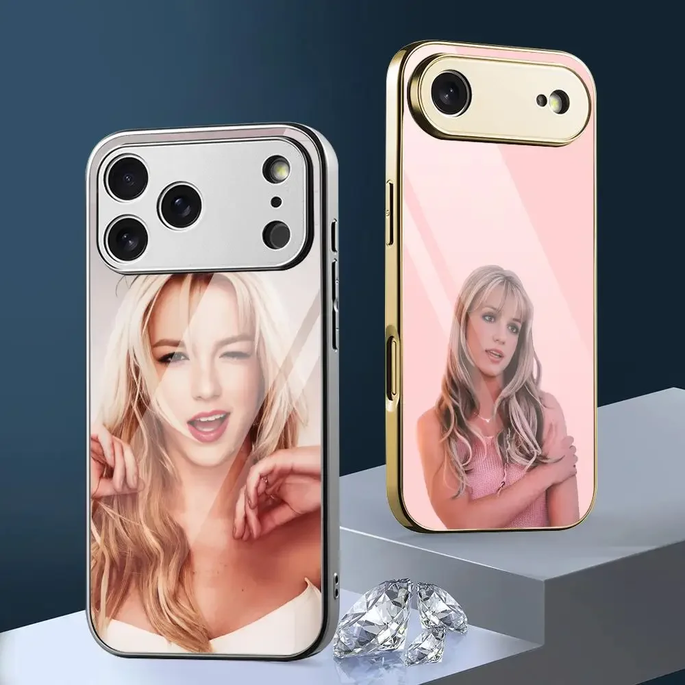 B-Britney S-Spears Pop Star Phone Case For iPhone 17 16 15 14 13 12 Pro Max Plus Electroplated Metal Bumper Shockproof Case
