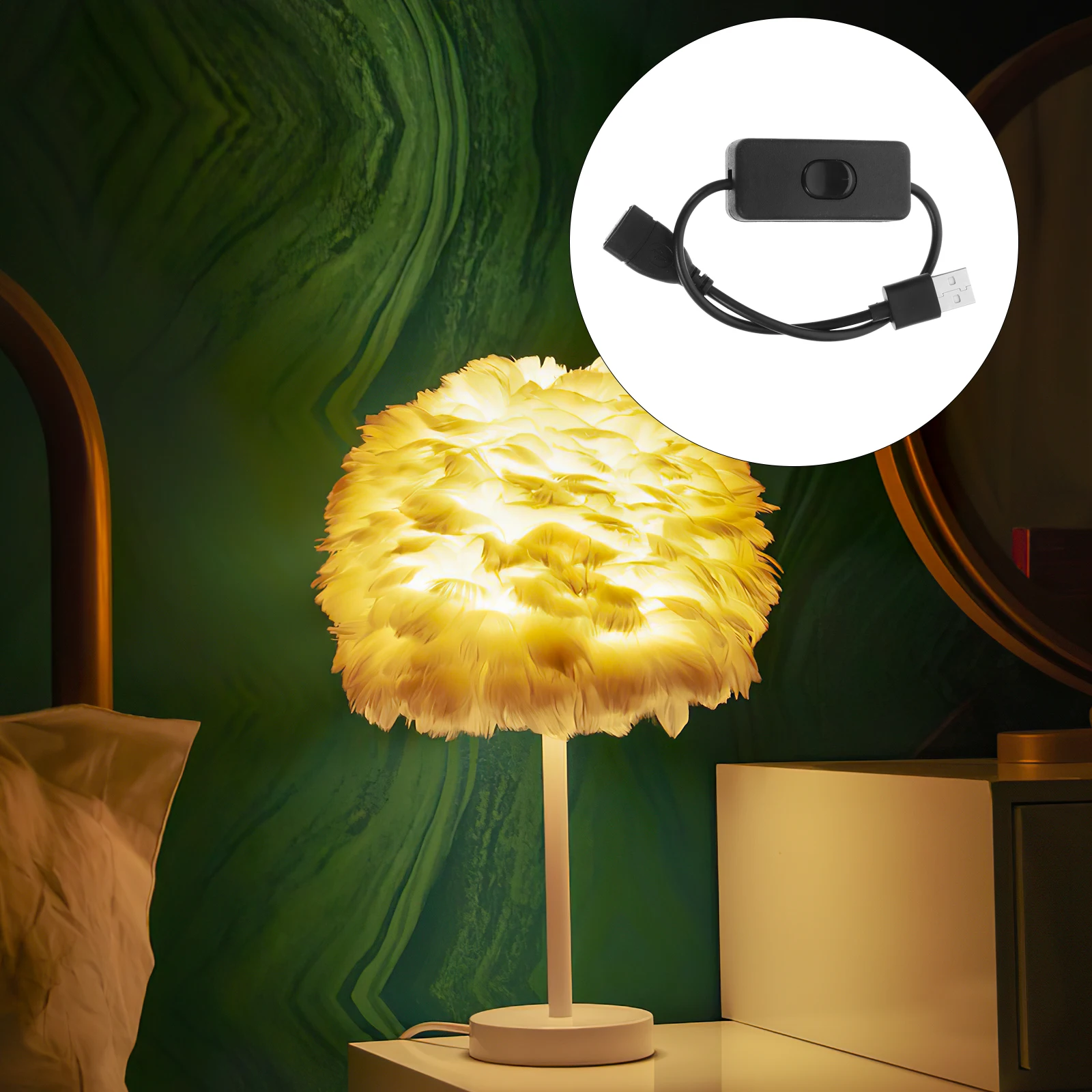 4pcs USB Cable Extension for LED Light Black On/Off Button Desk Lamp Charging Function USB Console Cord