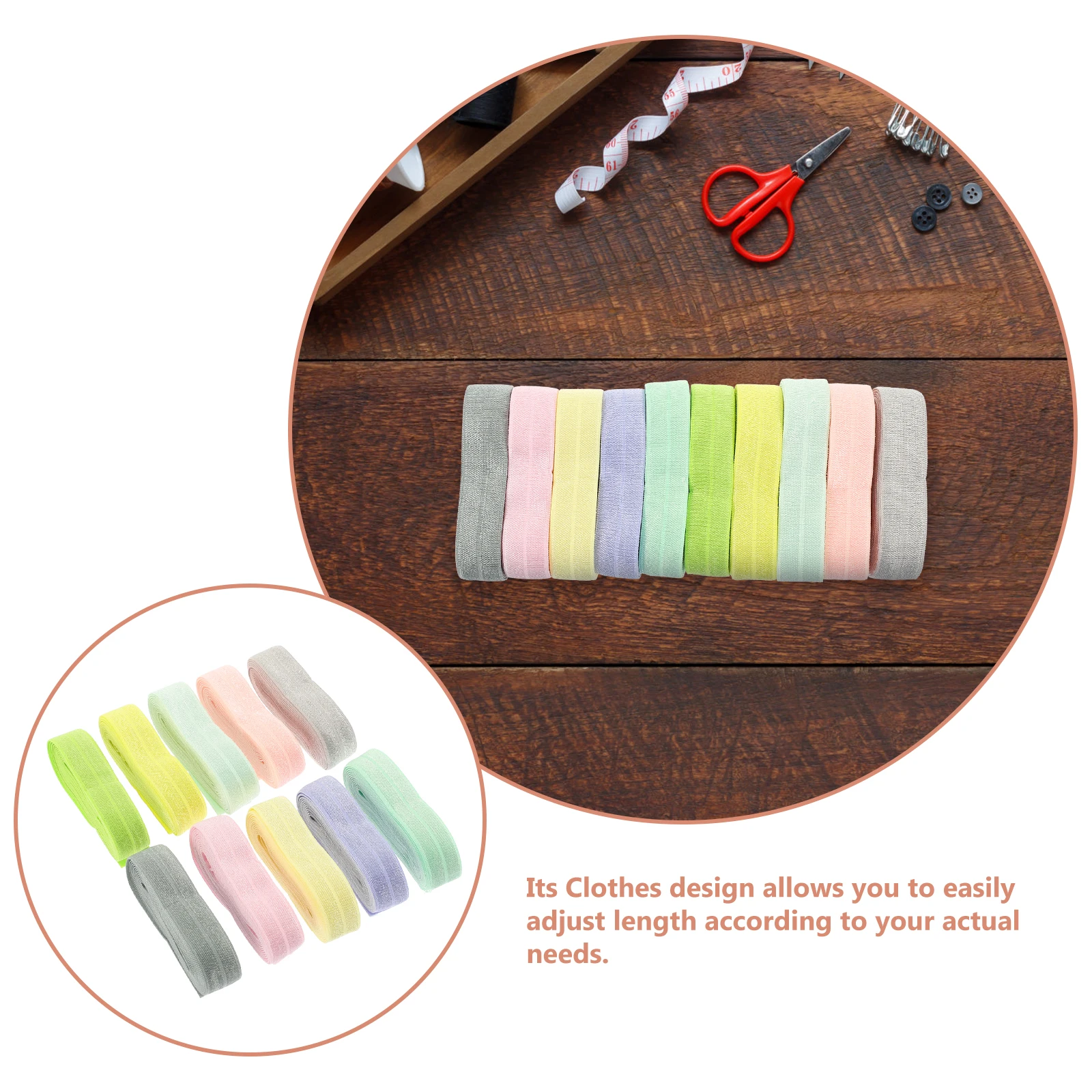 

10pcs Elastic Trim Band Stretch Cord for Neckline Sewing High Elasticity Fold Over Binding Bands for Pants Skirts T-Shirts