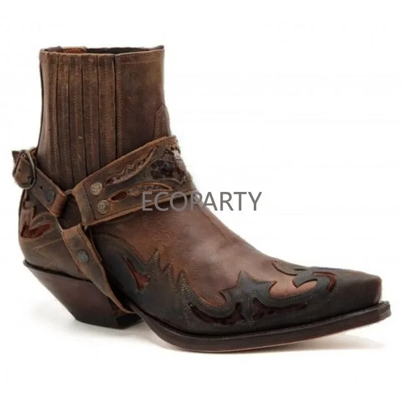 2023 New Autumn and Winter Fashion Low Heel Pointed Burnt Flower Metal Buckle Strap Men's Knight Boots Chelsea Men's Boots Large