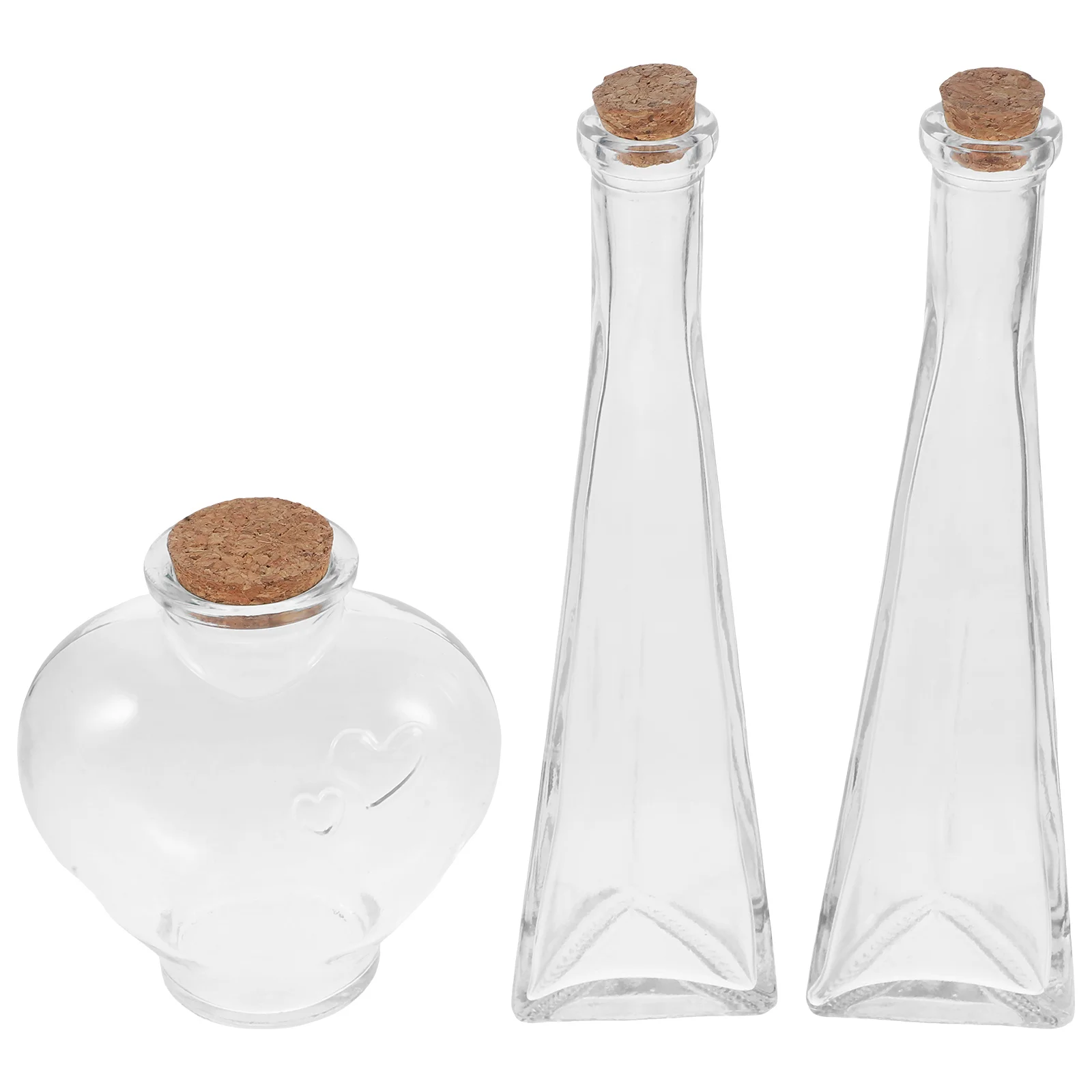 

3Pcs Wedding Sand Ceremony Sets Transparent Glass Bottles Heart Prismatic Shape Drift Bottle Wishing Container Craft Decoration