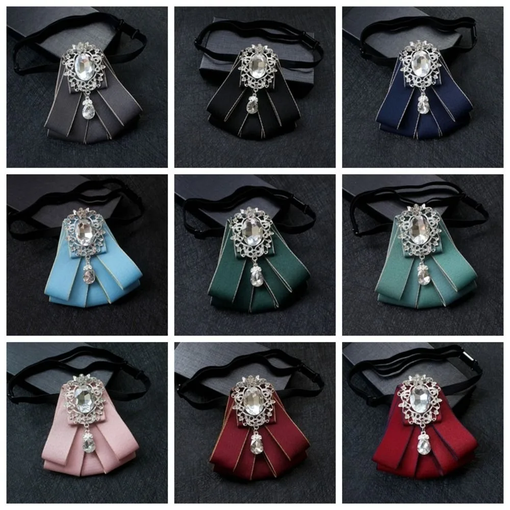 Luxury Alloy Rhinestone Bow Tie Solid Color Diamond Ribbon Bow Tie Polyester Shirt Collar Business Office