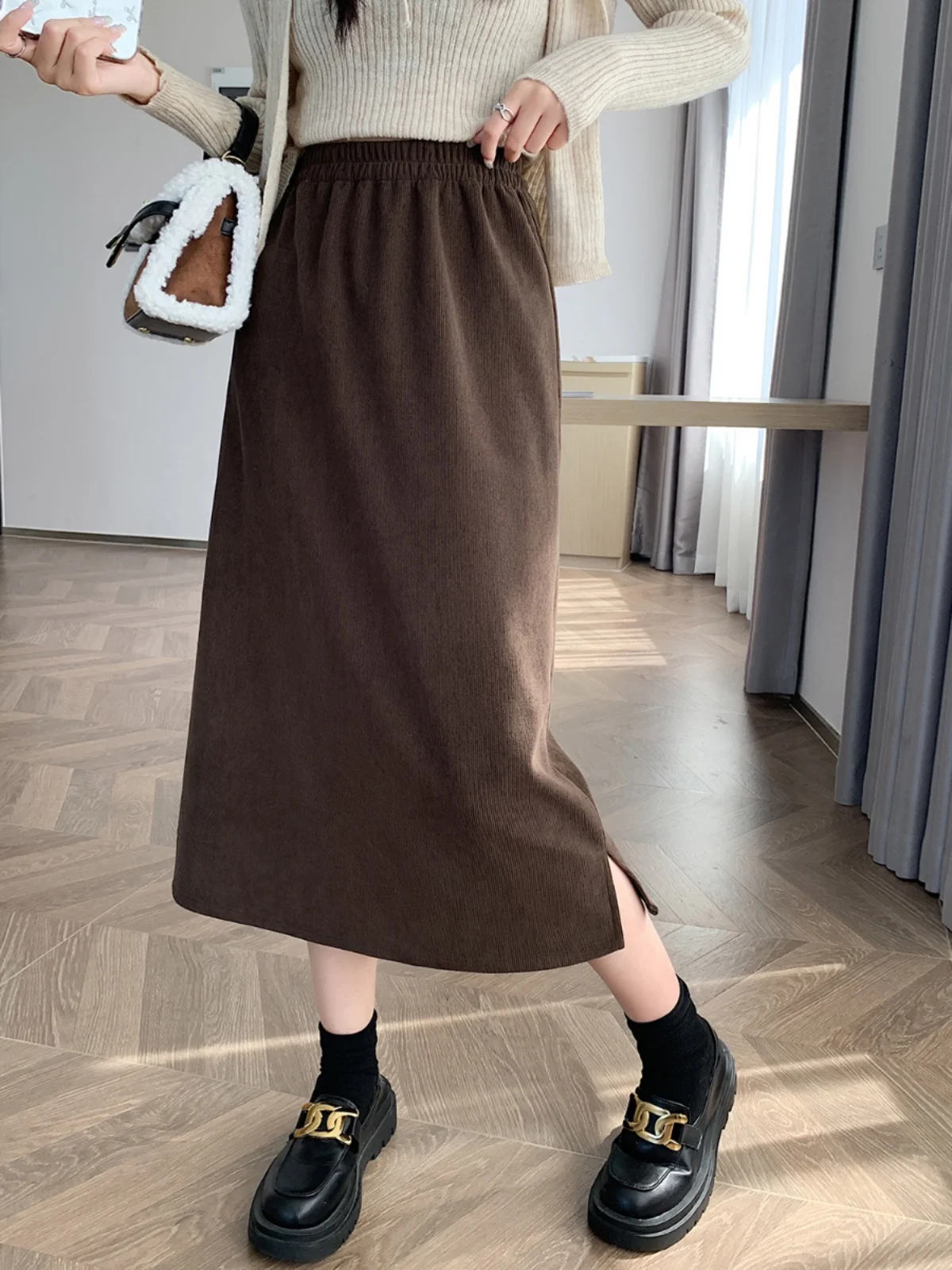 High Waist Midi Skirt Women's Spring Autumn plus Size Pear Shaped Body Slimming Hip Covering One Step Split A-Line Skirt