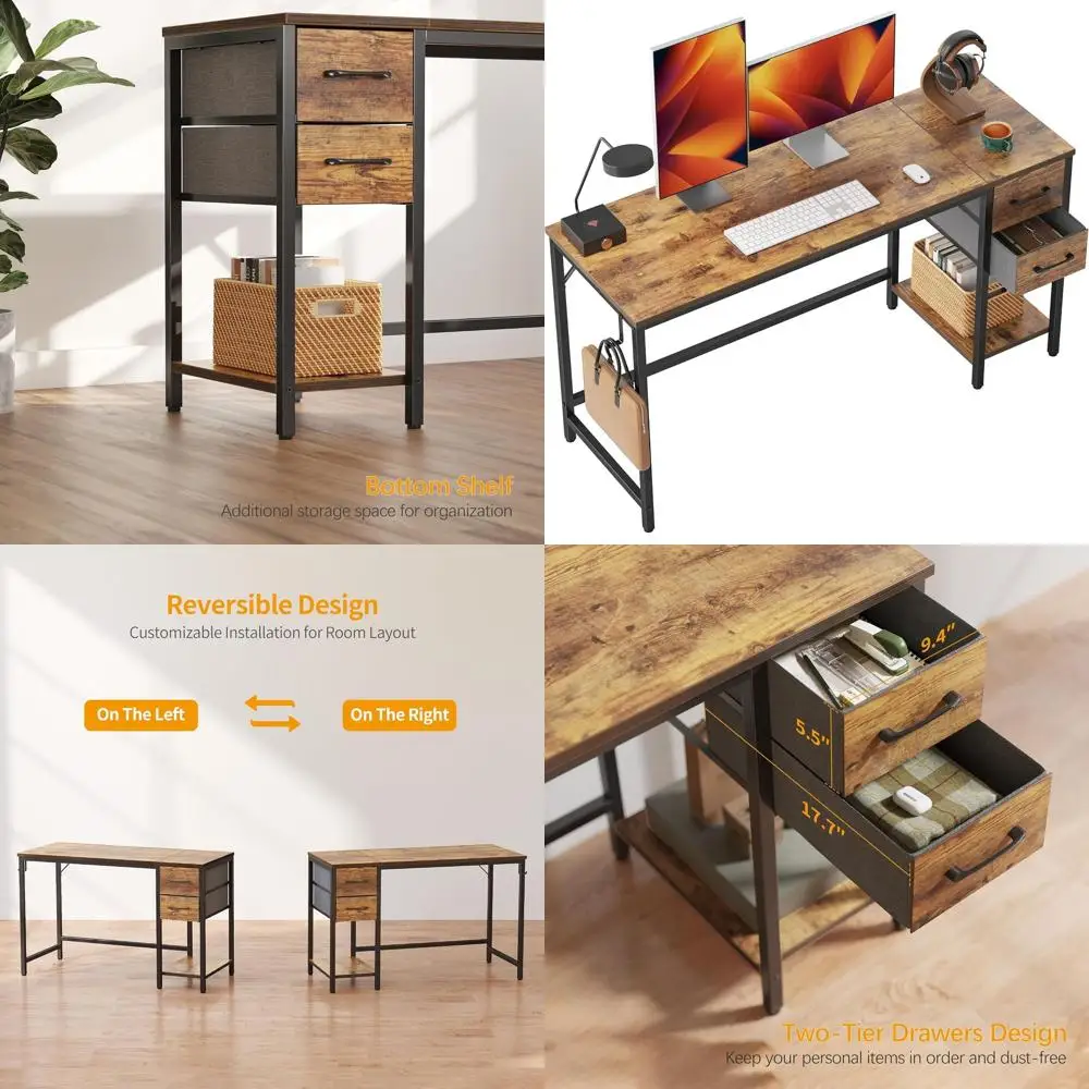 

Двухместный домашний офисный стол Rustic Brown 47 с местом для хранения для учебы и письма