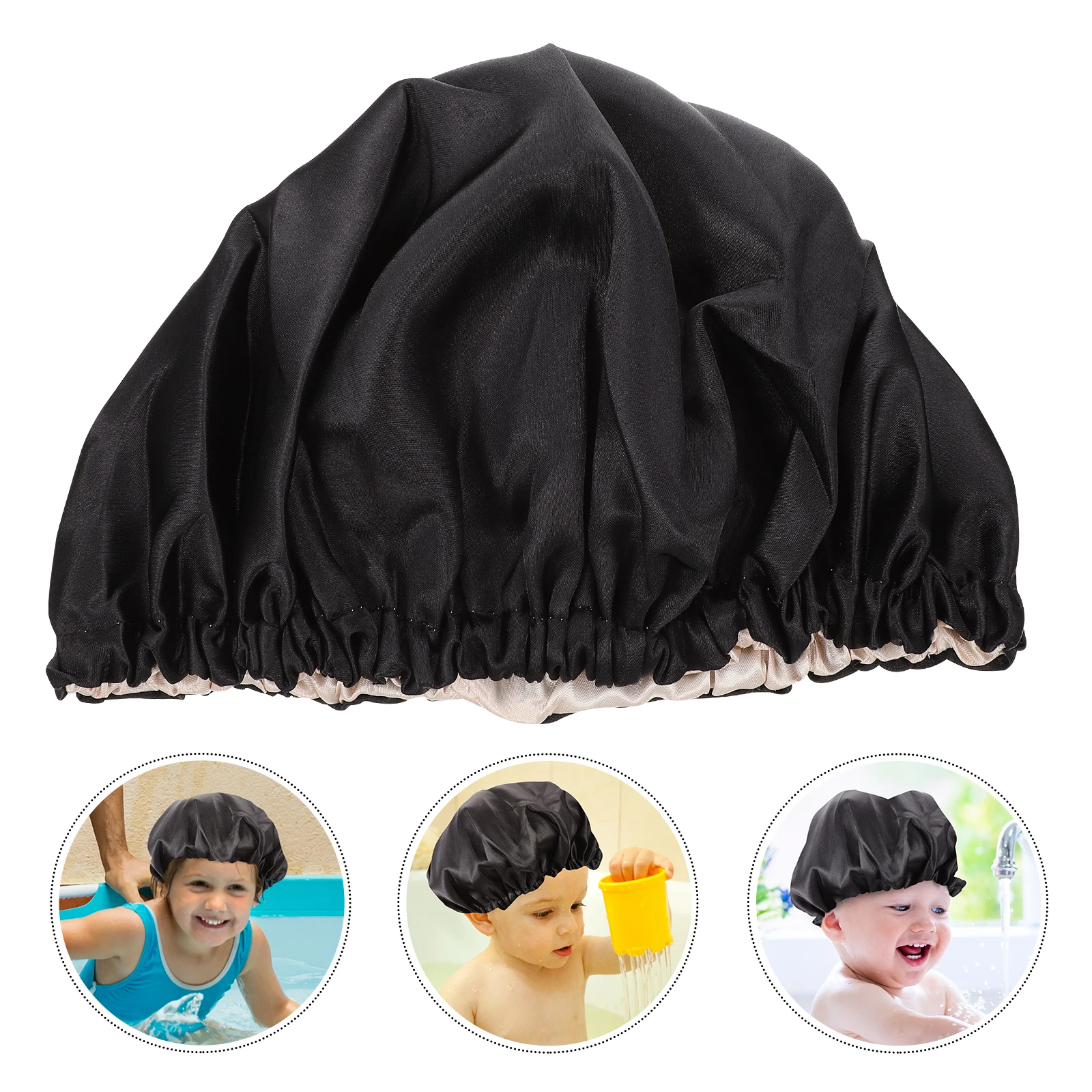 

Dome Bathing Satin Bonnet Shower Caps Has Sleeping Elastic Kids Hat Swimming Polyester