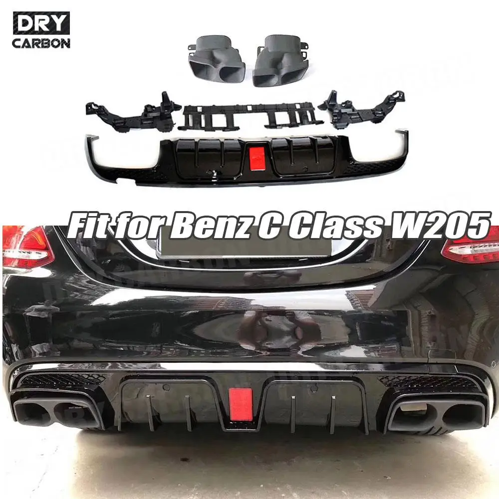 

B Style ABS Material Rear Bumper Lip Diffuser With Exhaust Tips for Benz C Class W205 C200 C300 C43 C63 AMG 4 Door 2015-2019