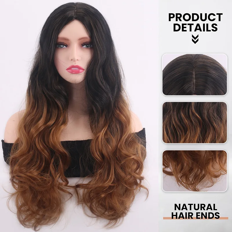 Cross border fashion wig from Europe and America, big wave gradient black blonde women's headband