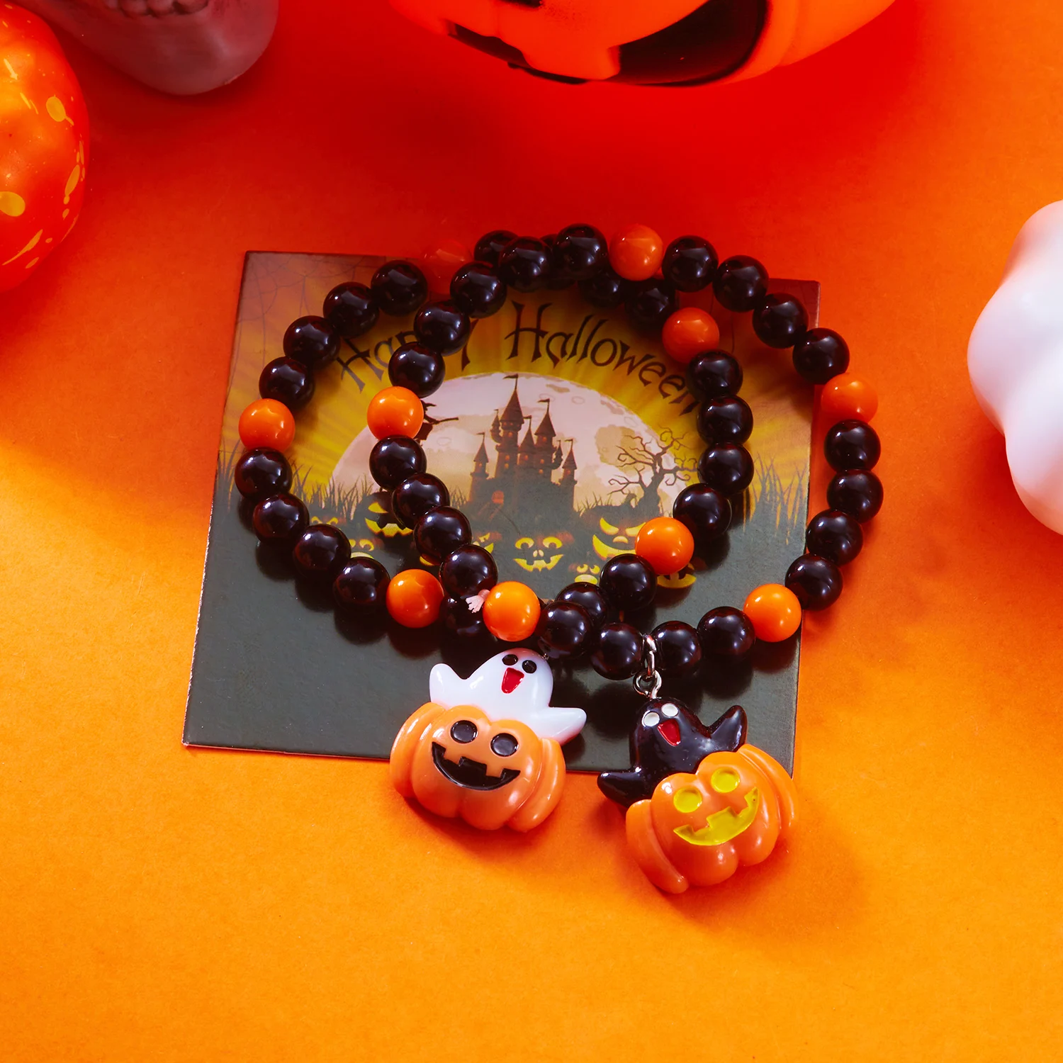 

Creative Halloween Pumpkin Spider Crystal Beads Bracelet for Women Men Handmade Elastic Beaded Bracelets Festival Party Jewelry
