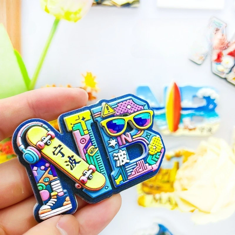 Ningbo China Fridge Magnet - Creative 3D Letter & Food Souvenir Unique Port City Gift for Travel & Modern Kitchen Decor