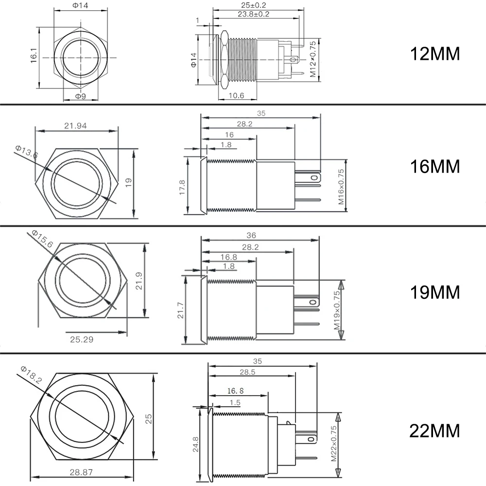 PC Host Start Restart Metal Push Button Switch DIY Computer Chassis With 60cm Motherboard Cable Power Switch 12mm 16mm 19mm 22mm