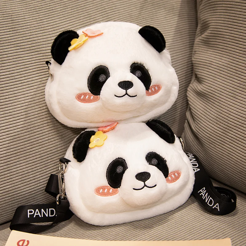 

20cm Cartoon Cute Panda Head Plush Bag Kawaii Stuffed Animals Giant Pandas Plushies Doll Anime Soft Toys Girls Women Crossbags