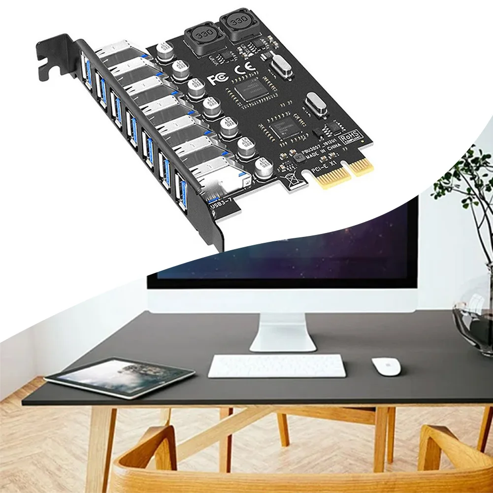 Kartu Ekspansi PCIe USB 3.0 7-Port 5Gbps PCIe USB 3.0 Adaptor Pengontrol Hub Pengontrol Eksternal untuk Windows 11/10/8/7/XP/Linux